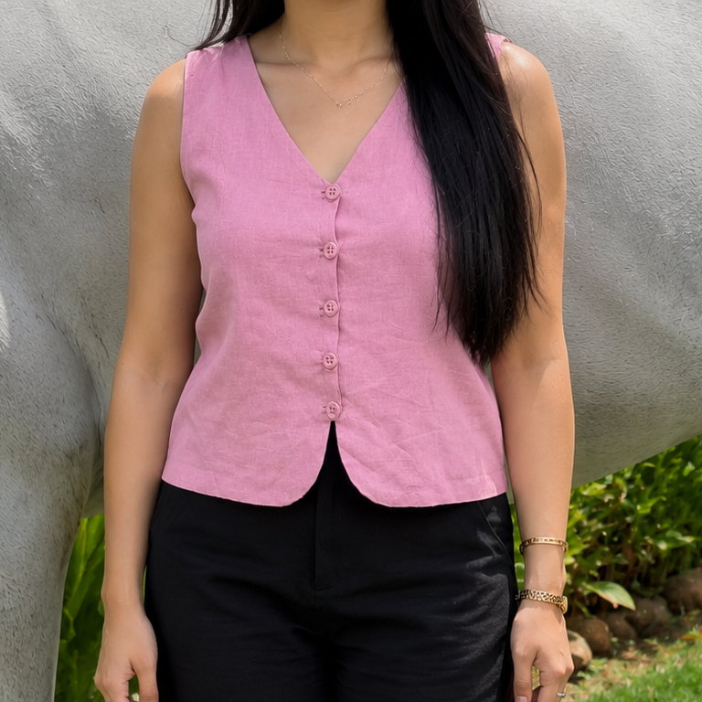 women top blush pink pure linen