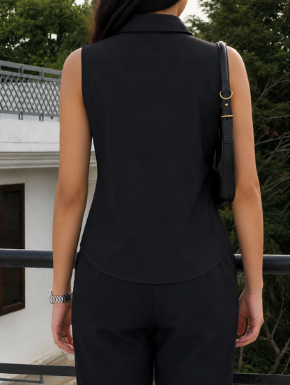 Black Pure Linen Sleeveless women shirt