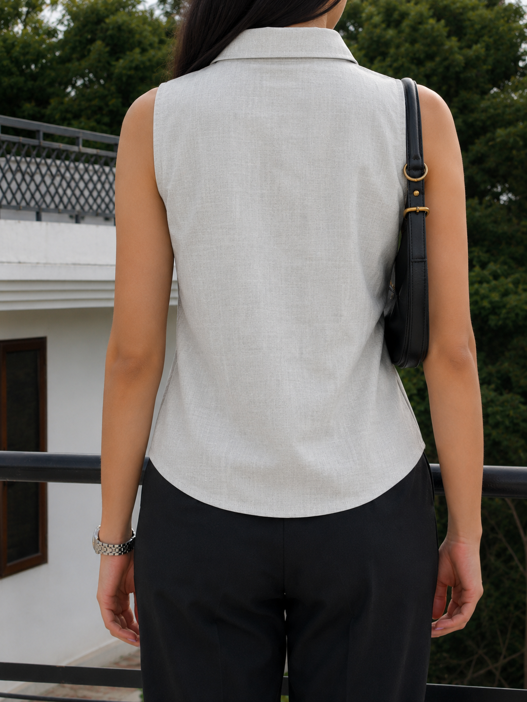 muted sage sleeveless pure linen women shirt