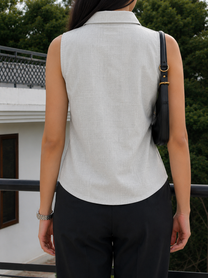 muted sage sleeveless pure linen women shirt