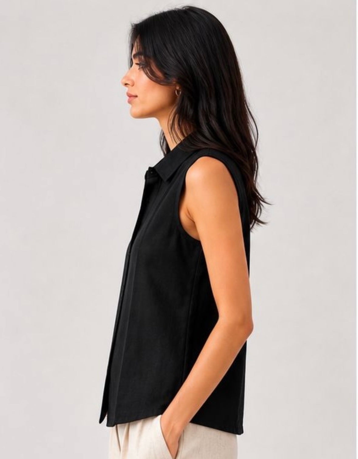 Black Pure Linen Sleeveless women shirt