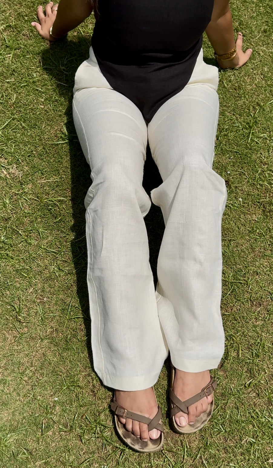 women pants pure linen white straight fit