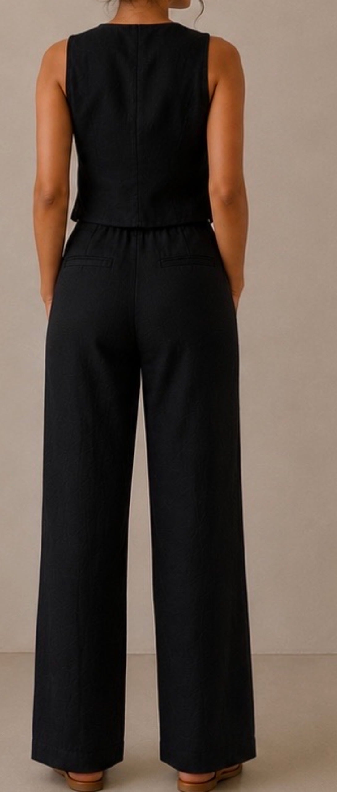 women pants pure linen black straight fit
