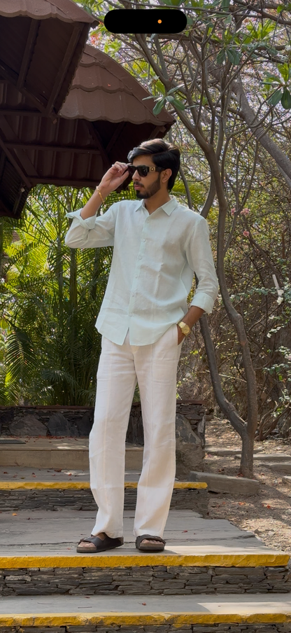 men shirt pure linen light blue collared