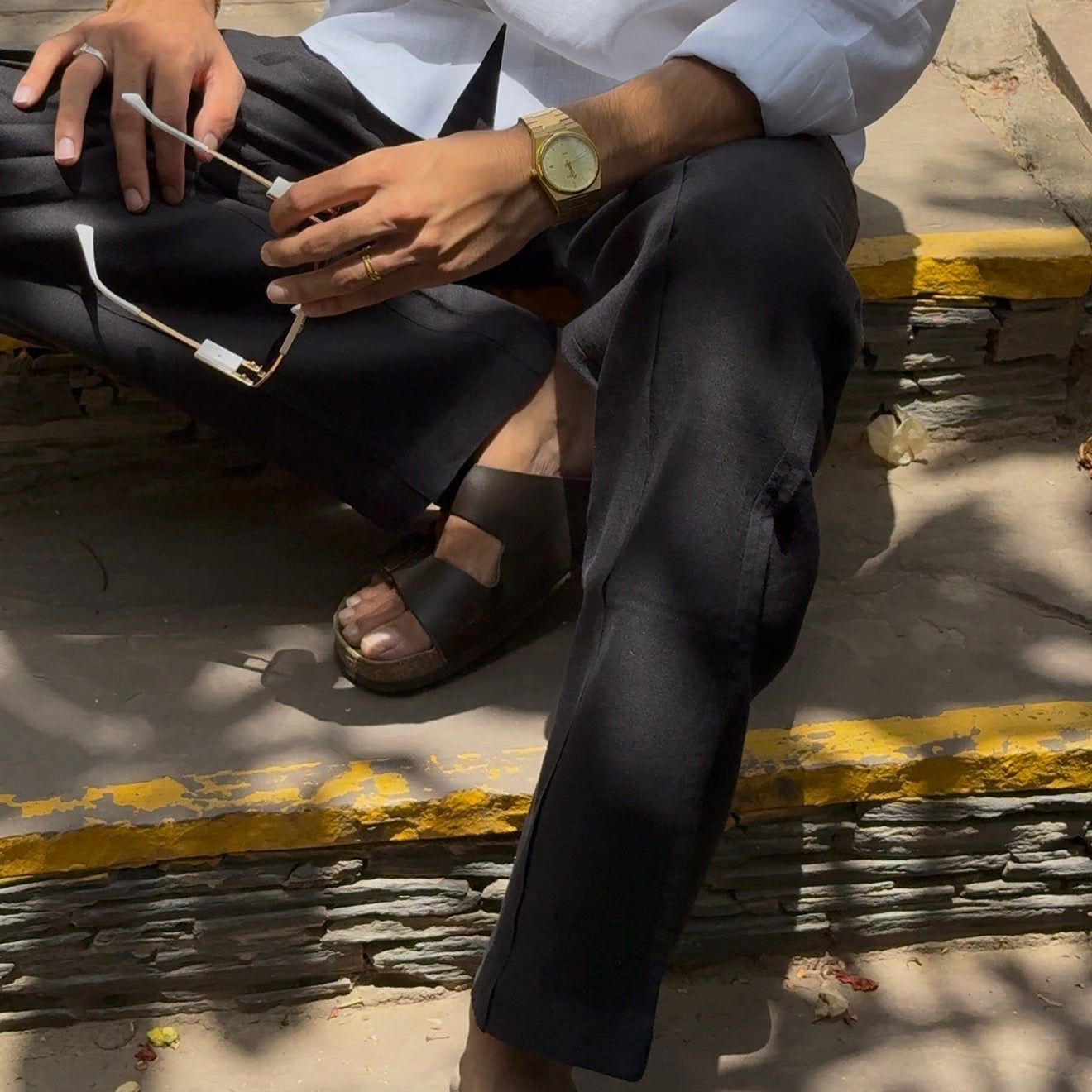 men pants pure linen black