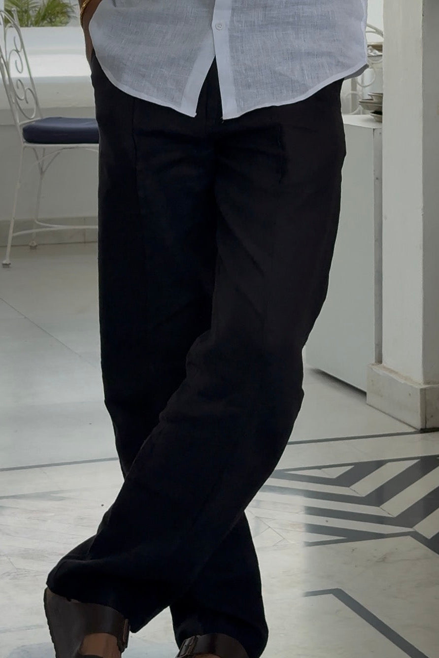 men pants pure linen black
