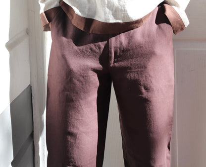 men pants pure linen brown