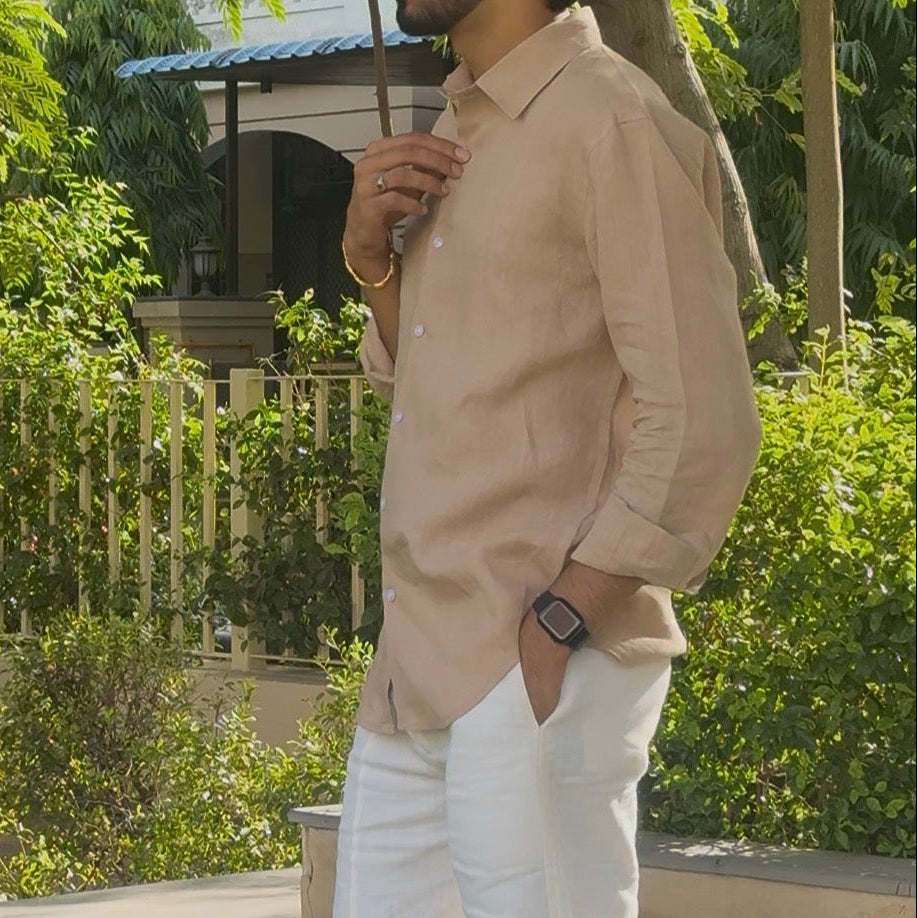 men shirt pure linen skin collared