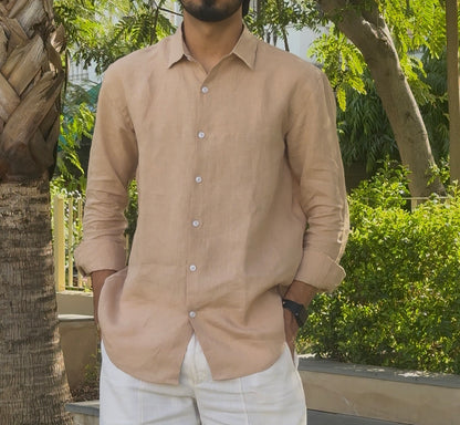 men shirt pure linen skin collared