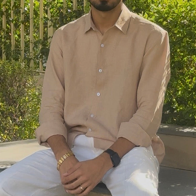 men shirt pure linen skin collared