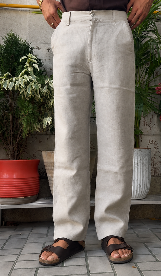 men pants pure linen khaki
