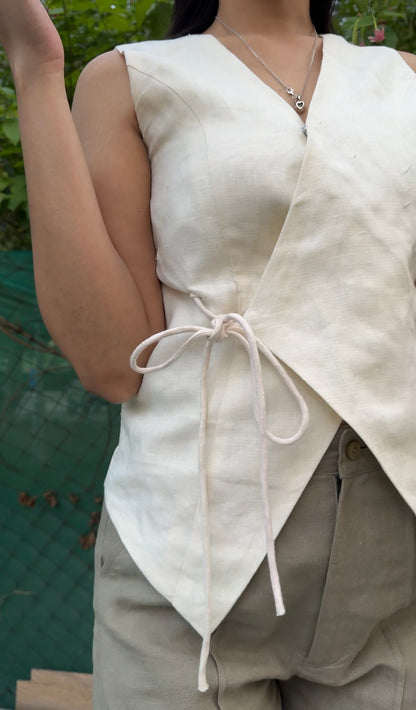 women top pure linen white sleeveless