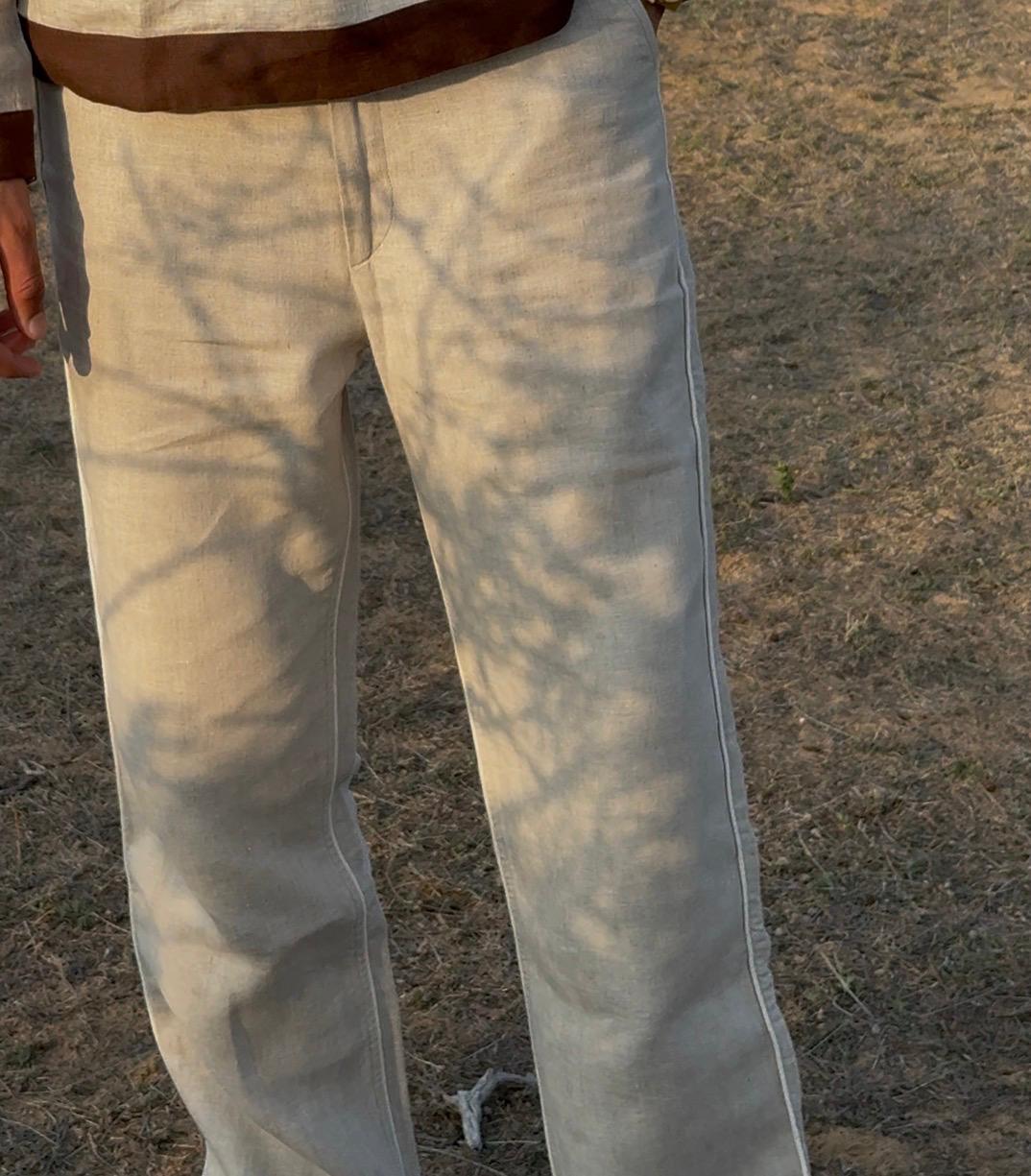 men pants pure linen khaki lining