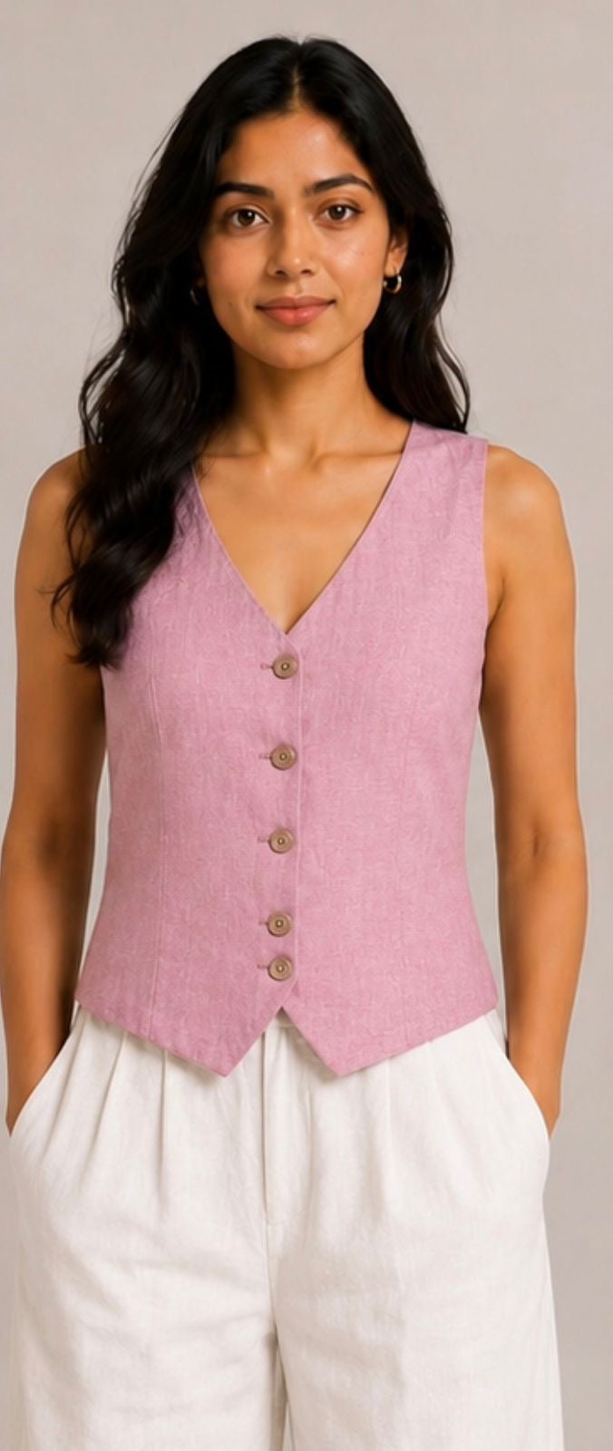 women top pink pure linen