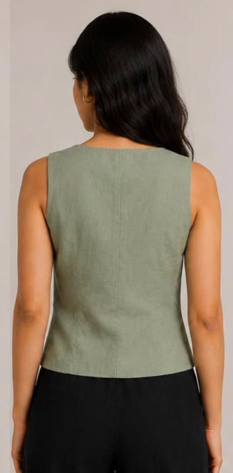women top sage green pure linen