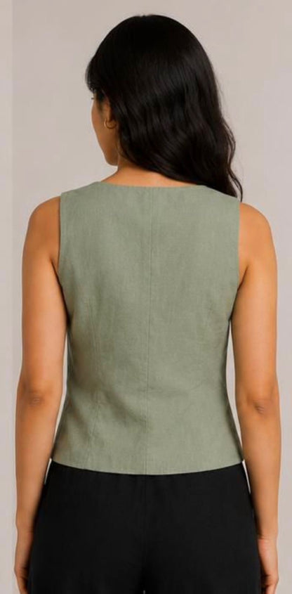 women top sage green pure linen