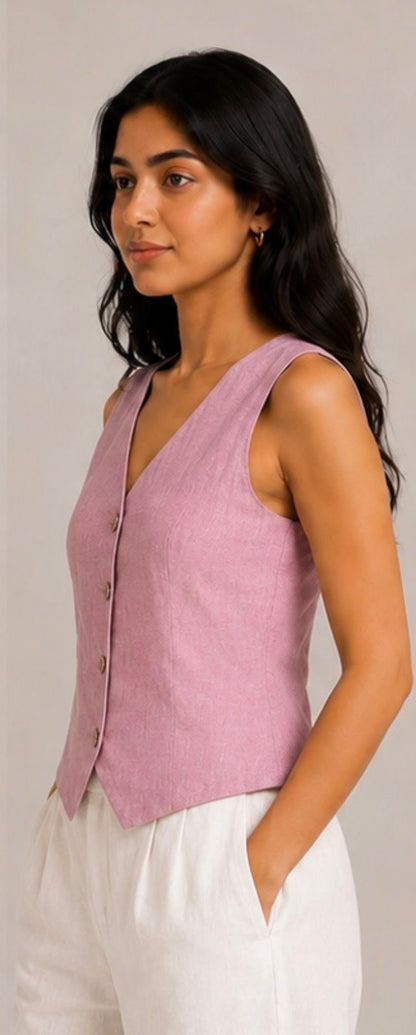 women top pink pure linen